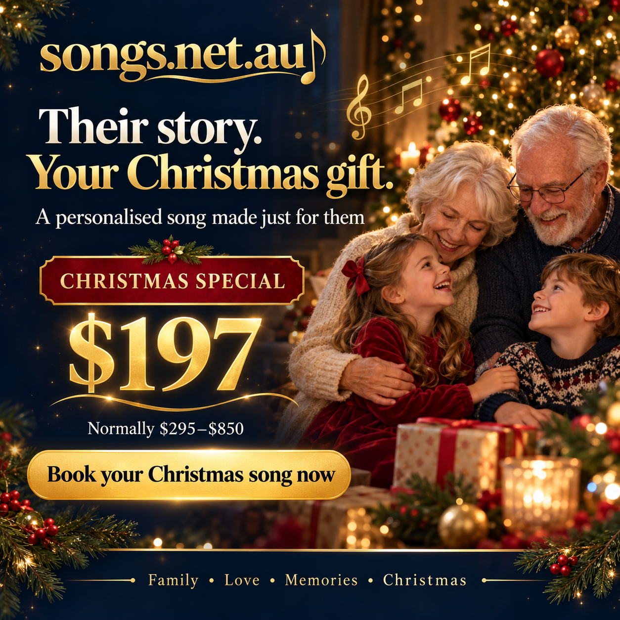 songs.net.au Christmas special: personalised songs $197, normally $295 to $850